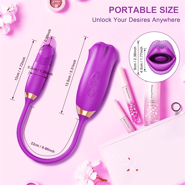 Sexeeg Rose Muncher Rose Kiss Tongue Vibrator With Thrusting Dildo Vibrator