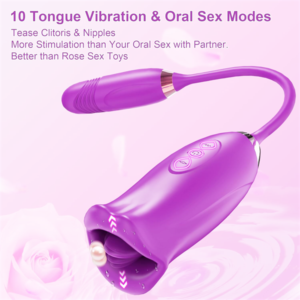 Sexeeg Rose Muncher Rose Kiss Tongue Vibrator With Thrusting Dildo Vibrator