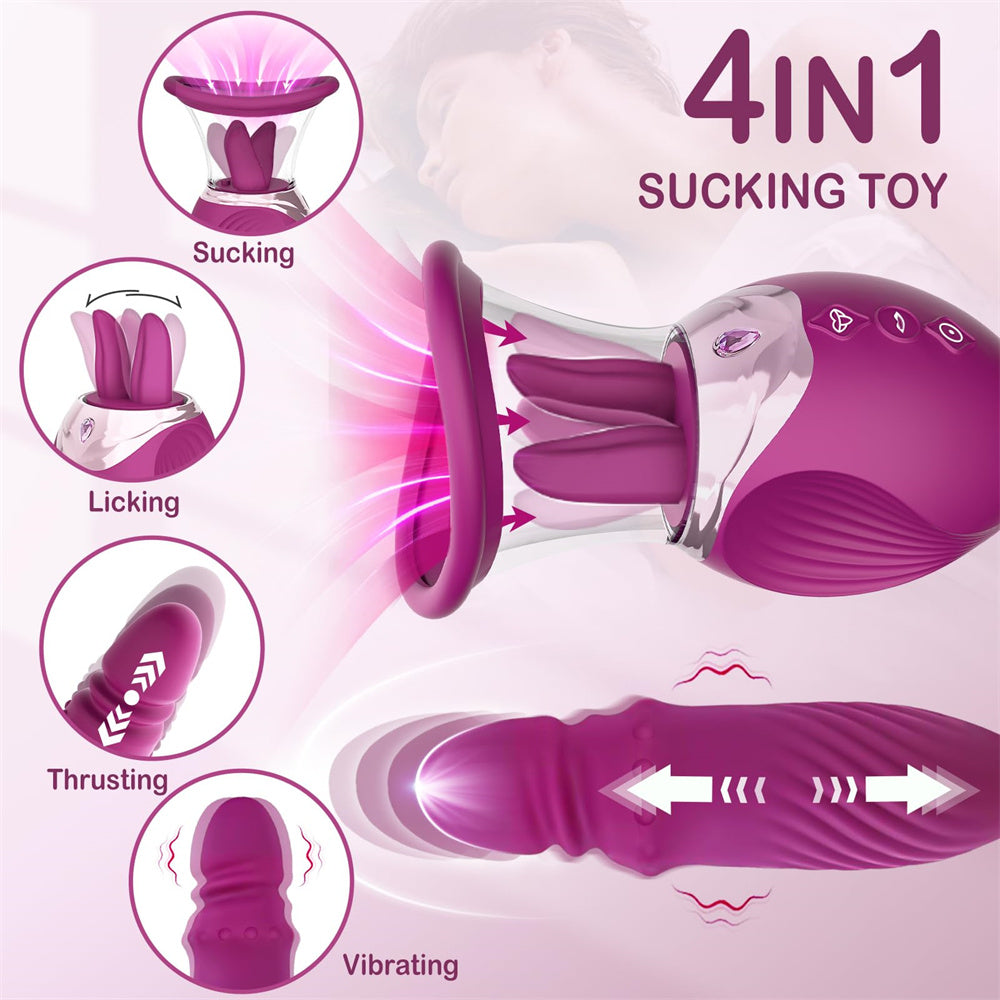 Sexeeg Rose Sex Toy 4 In1 Tongue Licking Thrusting G Spot Vibrator Clitoral Nipple Sucker Pump Stimulator