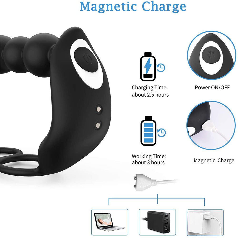 Sexeeg Butt Plug Anal with Penis Ring Rechargeable Vibrator Waterproof Prostate Massager