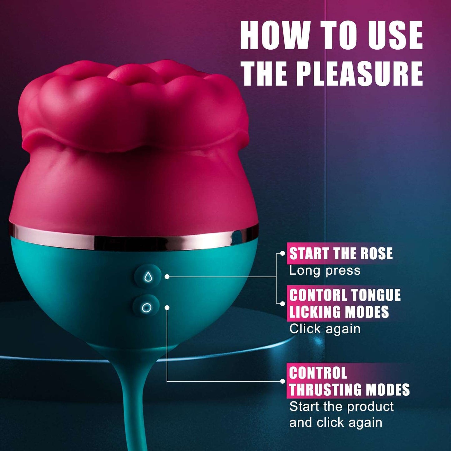 Sexeeg Big Mouth 3in1 Rose shaped Vibrator With 9 Tongue Licking & 6 Thrusting G Spot Dildo