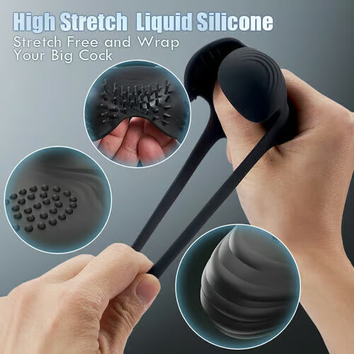 Sexeeg 10-Pattern Vibrations Balls Dense Tickler Penis Ring