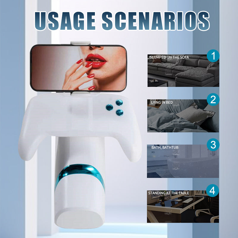Sexeeg Game Cup Pro Heating Thrusting Vibrating Penis Stroker With Handles And Phone Holder