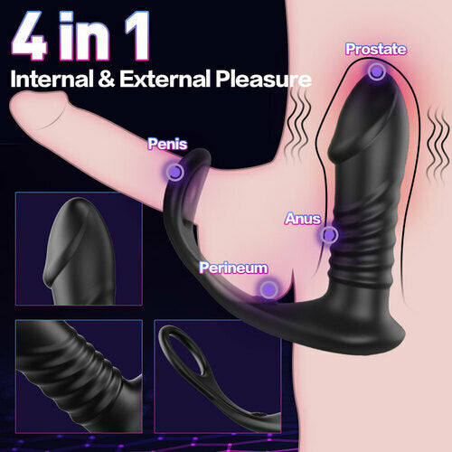 Sexeeg 10 Thrilling Vibration 3 Thrusting Silicone Remote Control Cock Ring Anal Vibrator
