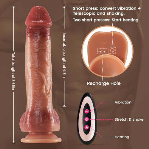 Sexeeg 9 Vibrating 3 Thrusting & Swing Intelligent Heating Realistic Dildo Vibrator 6.3 Inch