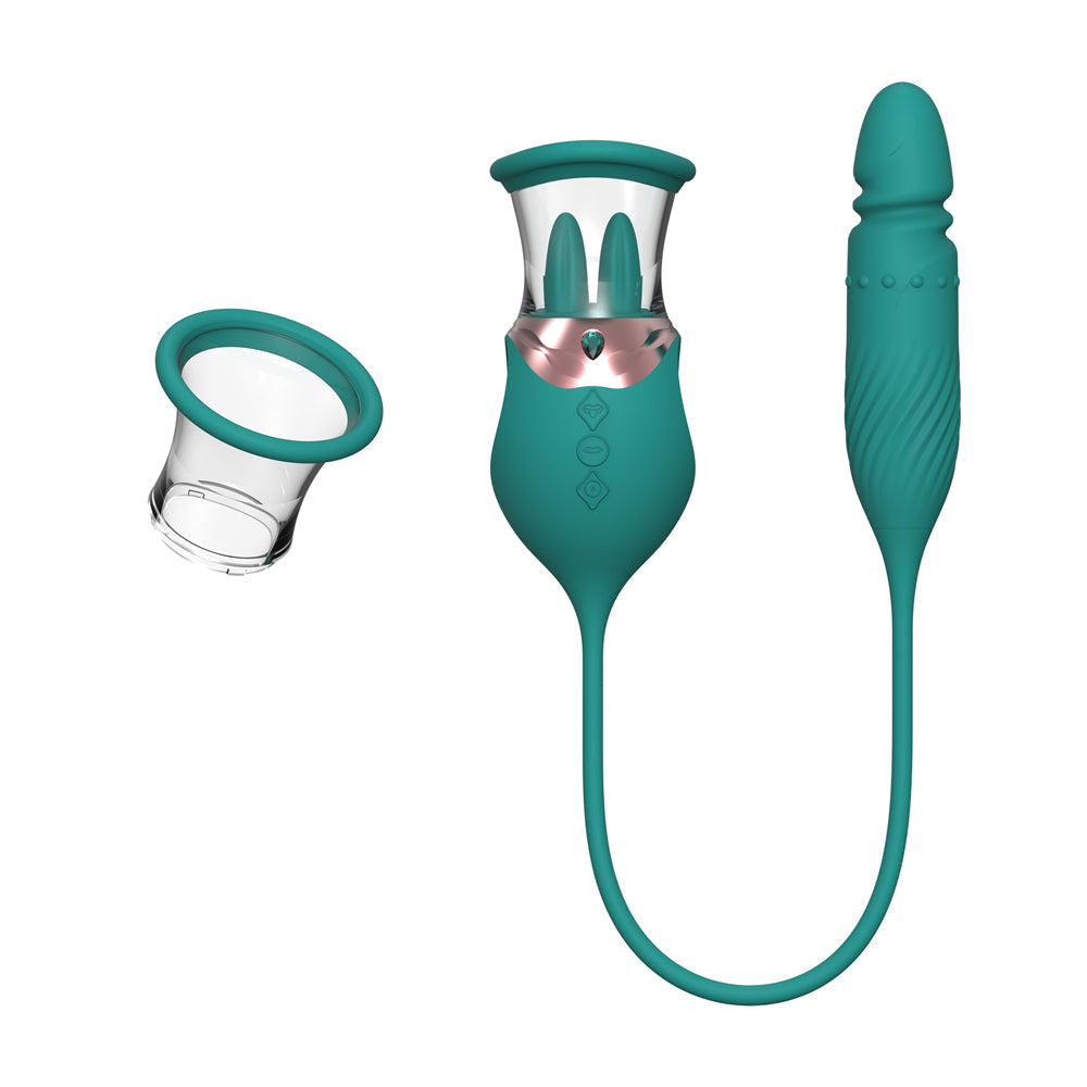 Sexeeg Rose Sex Toy 4 In1 Tongue Licking Thrusting G Spot Vibrator Clitoral Nipple Sucker Pump Stimulator