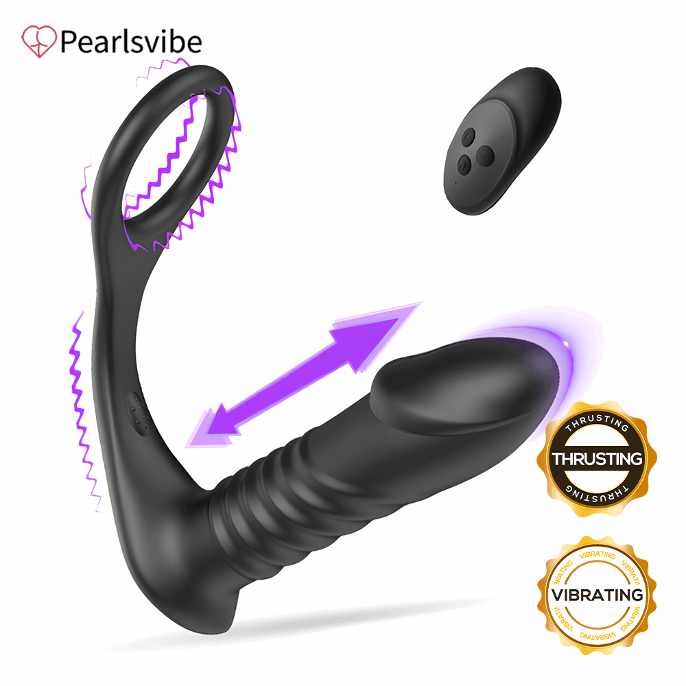 Sexeeg 10 Thrilling Vibration 3 Thrusting Silicone Remote Control Cock Ring Anal Vibrator