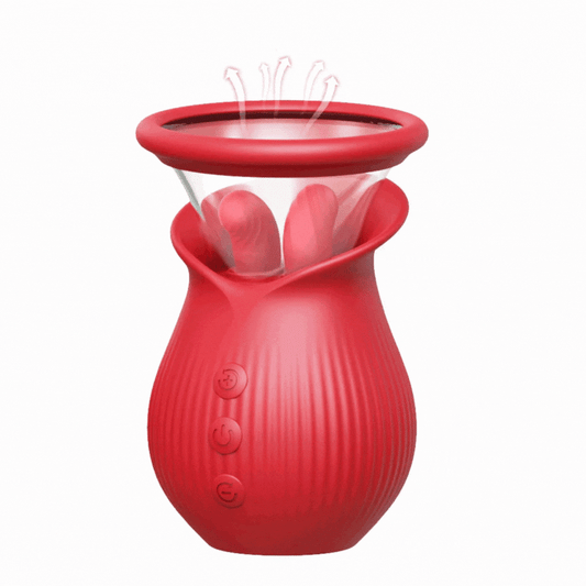 Sexeeg Rose Romeo - 3in1 Rose Sex Toy with 2 Suction Cups, Adult Toys Female Clitoral Nipple Vibrators with 10 Licking Sucking Vibrating