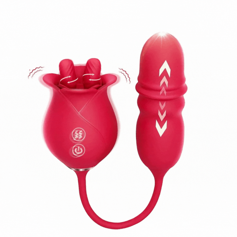 Sexeeg Rose Romeo 3in1 Dual Tongue Rose Adult Toys Vibrators with 10 Licking & 10 Thrust, Clitoral Nipple Anal G Spot Vibrator