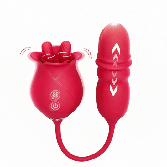 Sexeeg Rose Romeo 3in1 Dual Tongue Rose Adult Toys Vibrators with 10 Licking & 10 Thrust, Clitoral Nipple Anal G Spot Vibrator