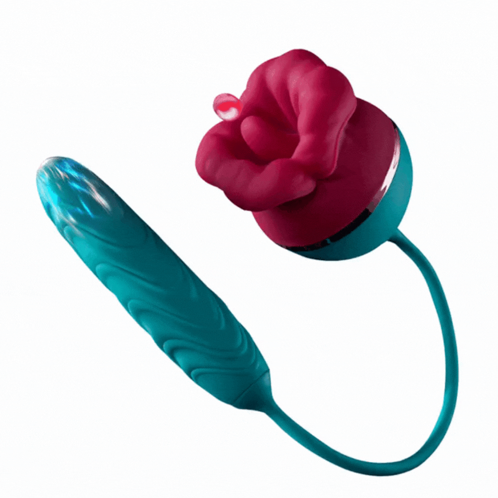 Sexeeg Big Mouth 3in1 Rose shaped Vibrator With 9 Tongue Licking & 6 Thrusting G Spot Dildo