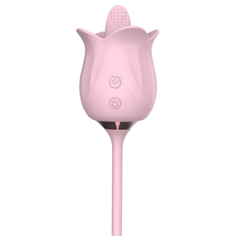 Sexeeg 3-in-1 Blooming Sexy Pink Rose Toy Rotating Pearls Telescopic Tongue-licking Vibrator