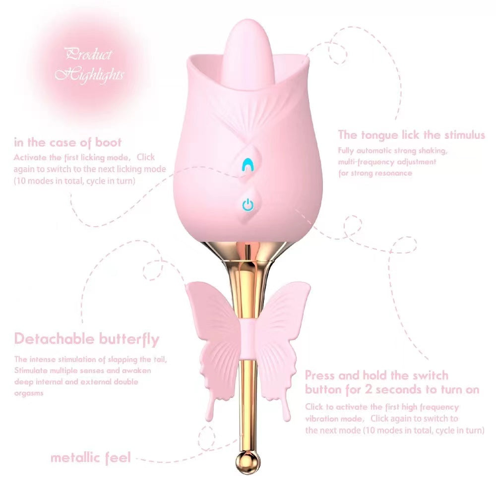 Sexeeg 10-Frequency Vibration Tongue Licking Rose Vibrator