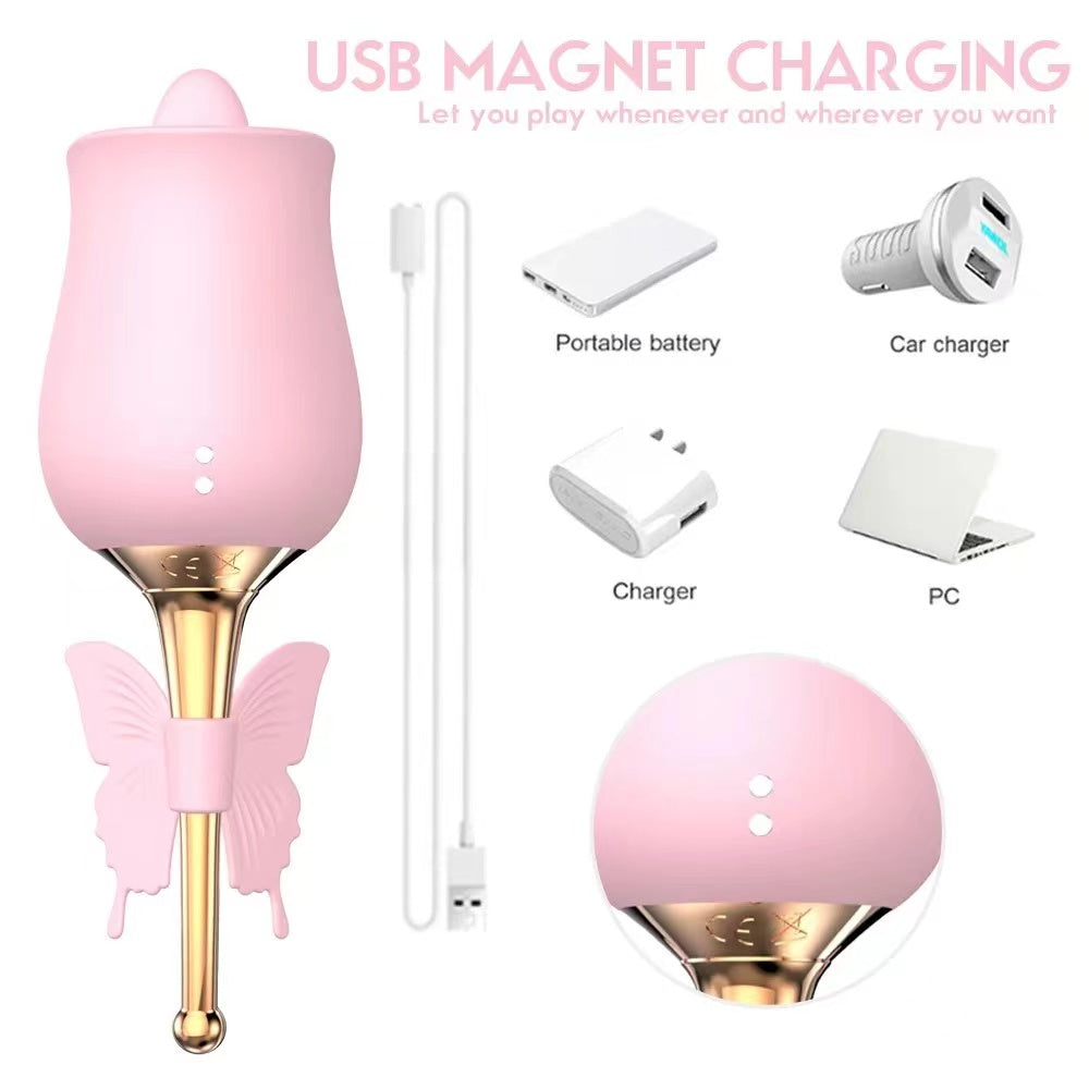 Sexeeg 10-Frequency Vibration Tongue Licking Rose Vibrator
