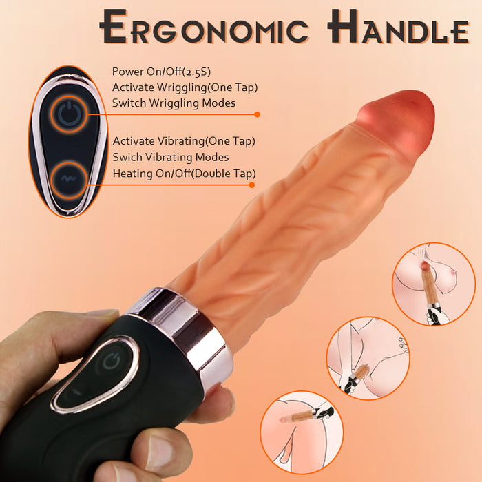 Sexeeg Riley 7 Wriggling Quiet 9 Vibrating Heating Vaginal Anal Vibrator Lifelike Dildo 9.65 Inch