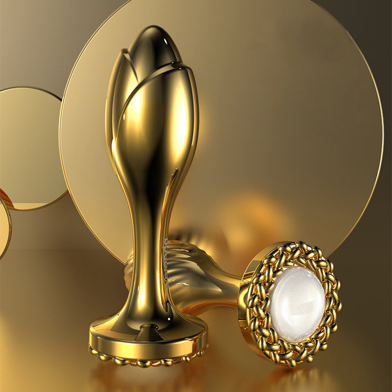 Sexeeg Pearl Rose Anal Plug Gold Stainless Steel For Male And Female Anal Expansion