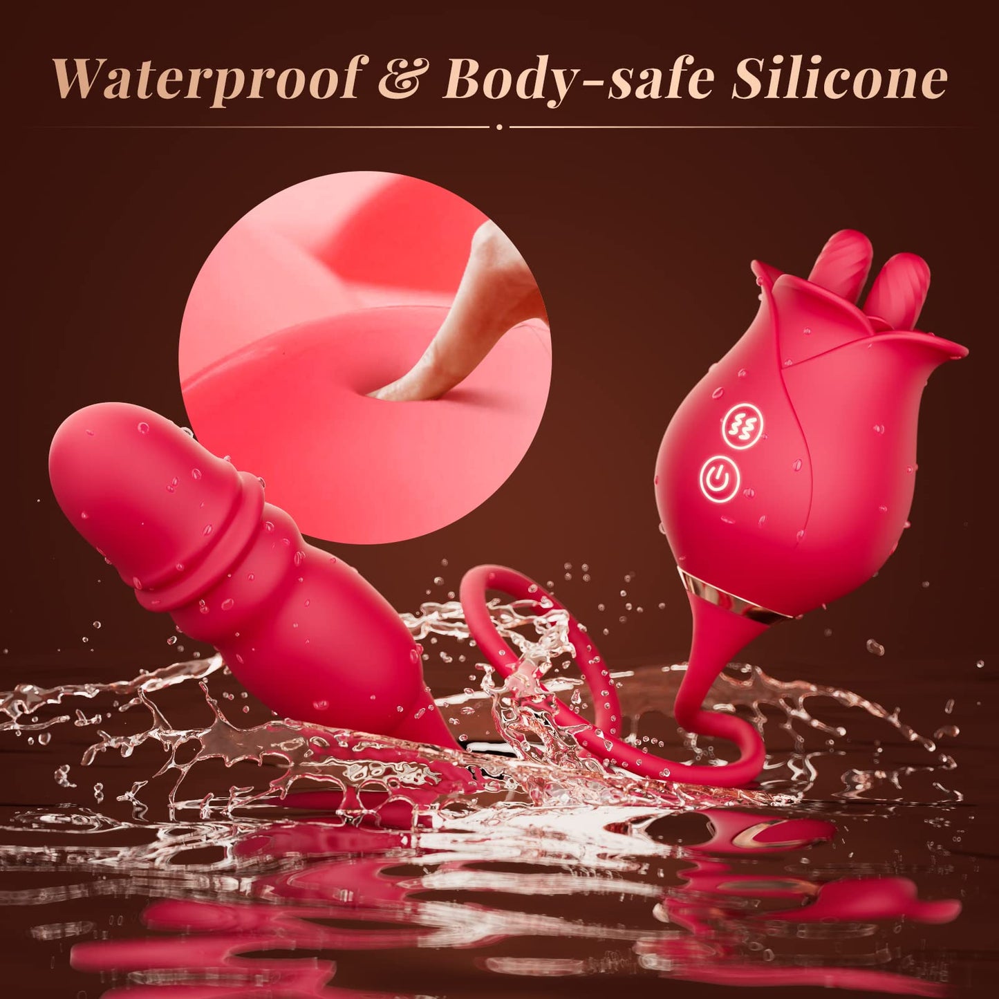 Sexeeg Rose Romeo 3in1 Dual Tongue Rose Adult Toys Vibrators with 10 Licking & 10 Thrust, Clitoral Nipple Anal G Spot Vibrator