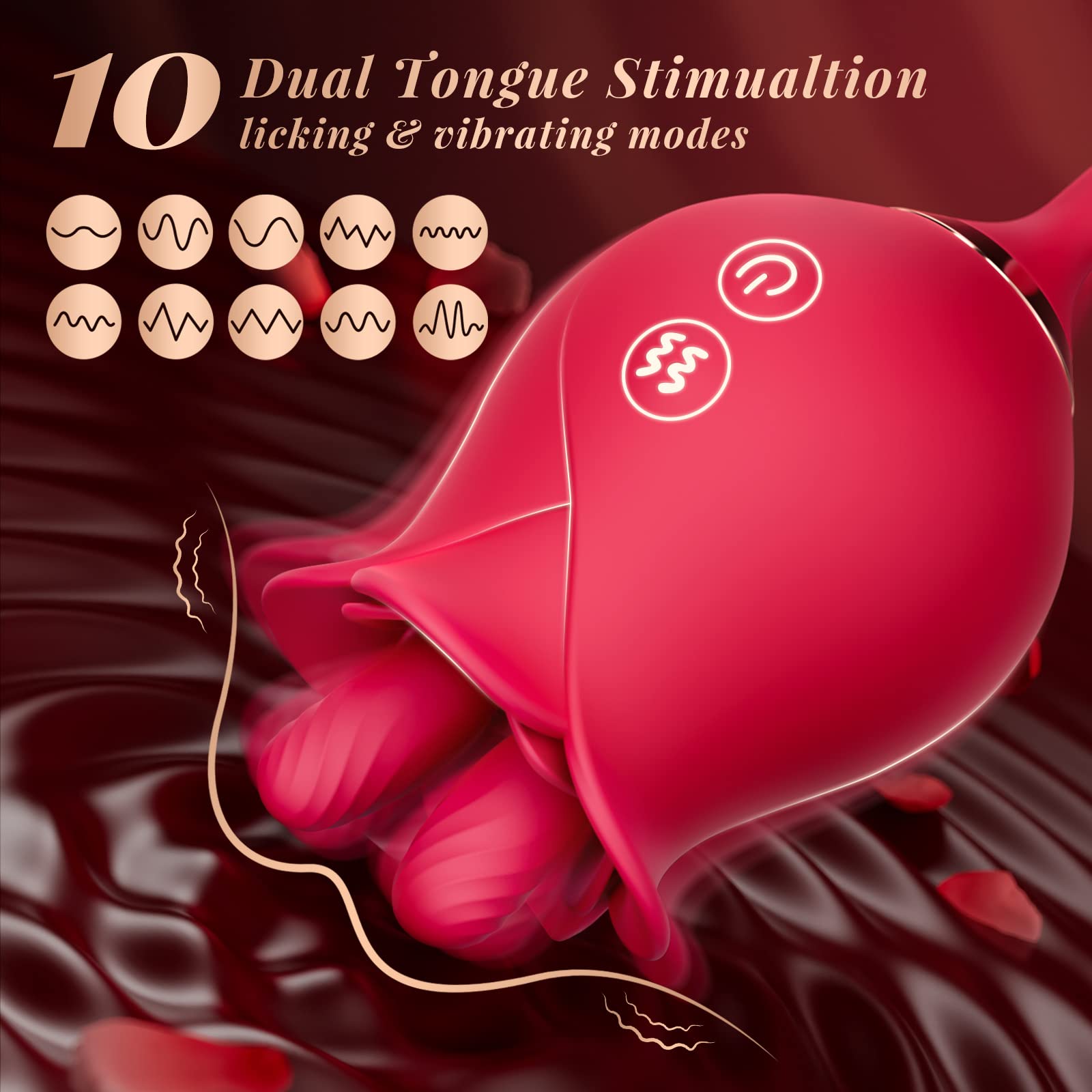 Sexeeg Rose Romeo 3in1 Dual Tongue Rose Adult Toys Vibrators with 10 Licking & 10 Thrust, Clitoral Nipple Anal G Spot Vibrator
