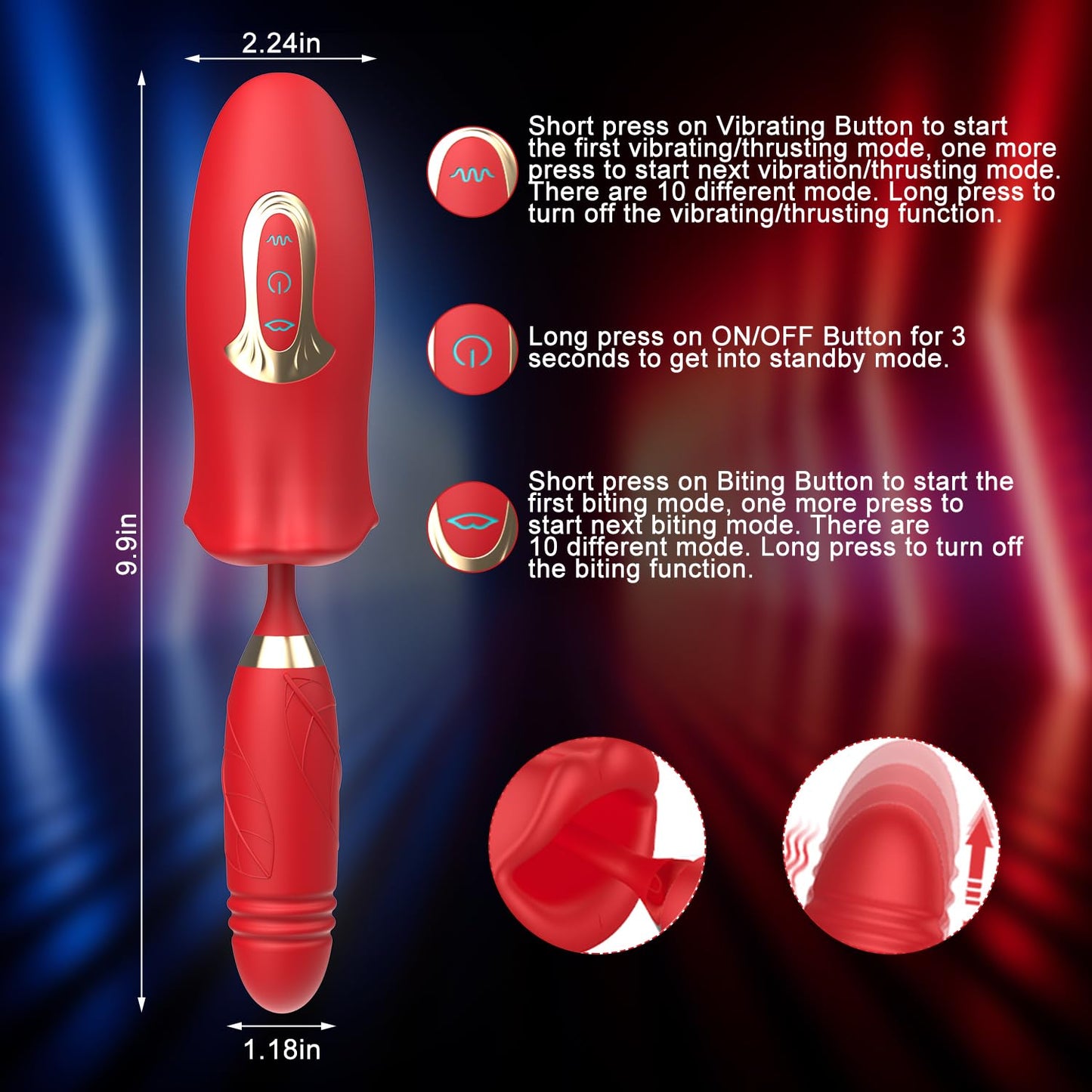 Sexeeg Rose Muncher Lip Tongue Suction Vibrator With Thrusting Dildo Vibrator