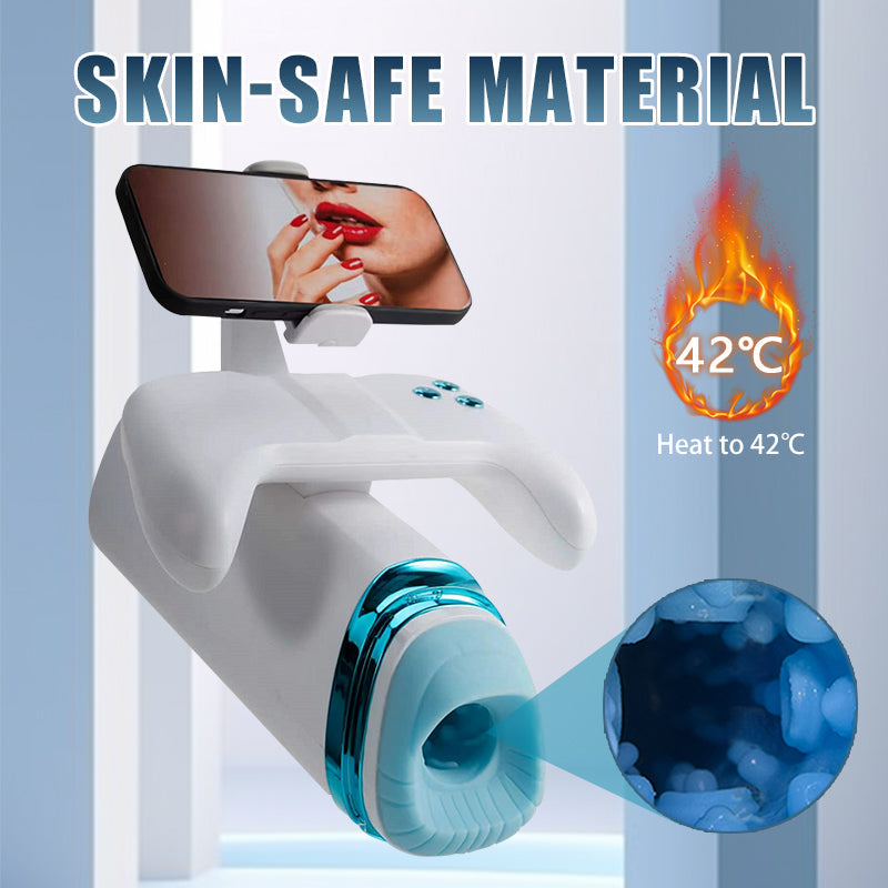 Sexeeg Game Cup Pro Heating Thrusting Vibrating Penis Stroker With Handles And Phone Holder