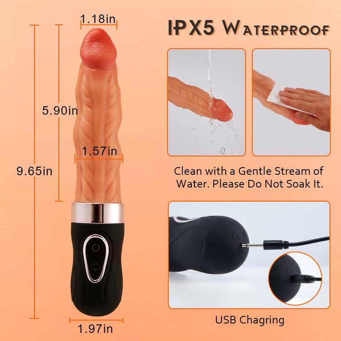 Sexeeg Riley 7 Wriggling Quiet 9 Vibrating Heating Vaginal Anal Vibrator Lifelike Dildo 9.65 Inch