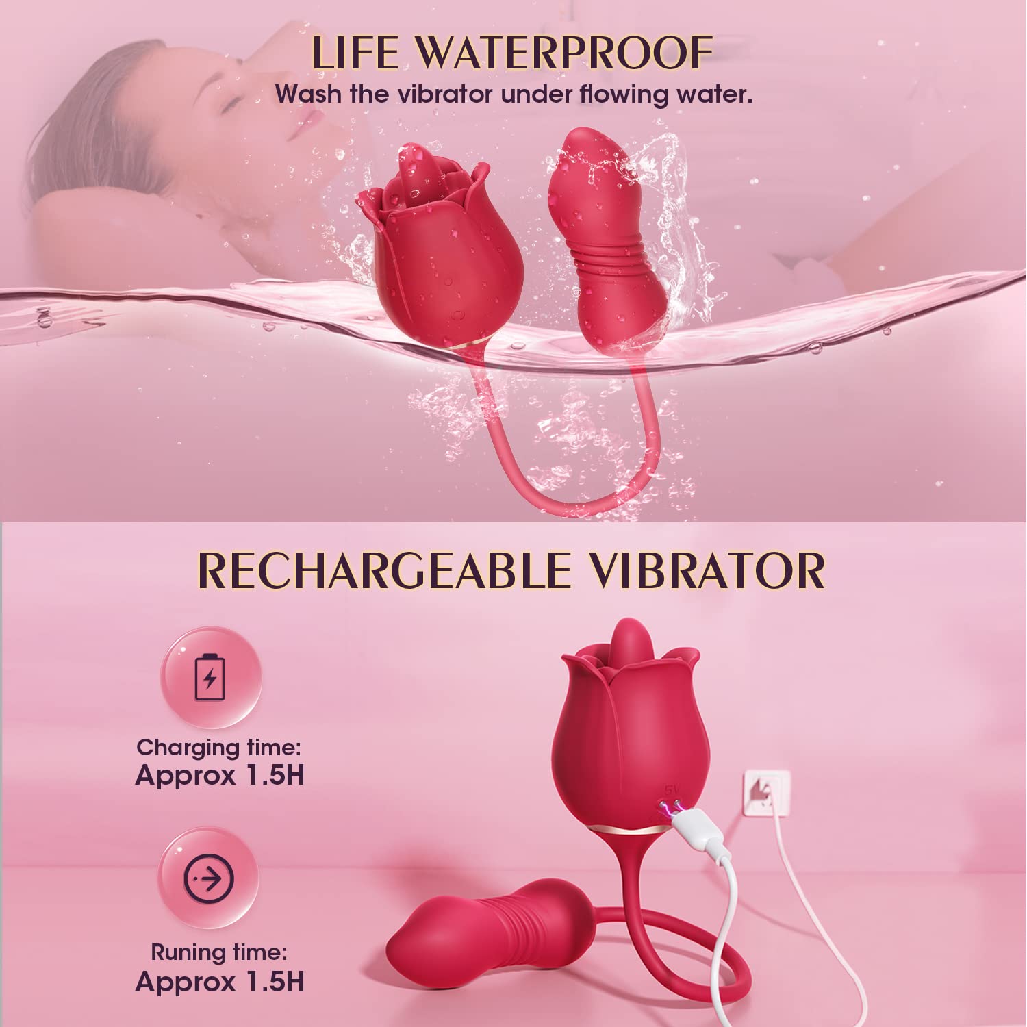Sexeeg Rose Toy Vibrator Female Telescopic Egg Jumping  Tongue Licker Sex Toys