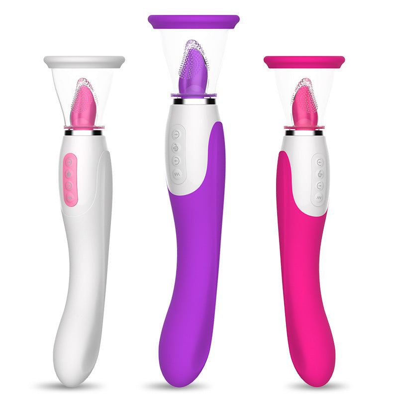 Sexeeg Hard Rock Vibrating Rod Female Masturbator Vibrating Av Bead Rotating Rod Automatic Heating Sucking Tongue Licker Pluggable Device