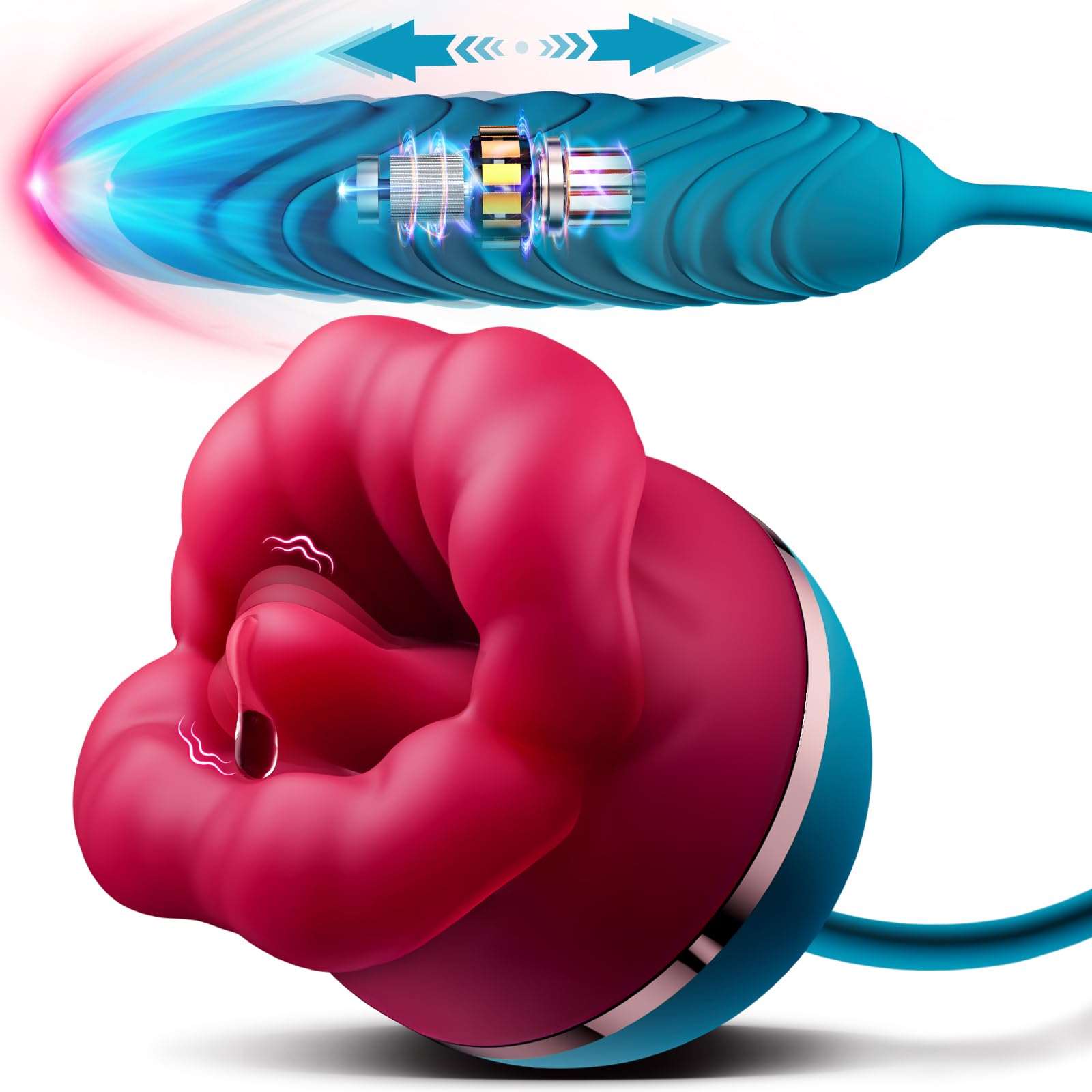 Sexeeg Big Mouth 3in1 Rose shaped Vibrator With 9 Tongue Licking & 6 Thrusting G Spot Dildo