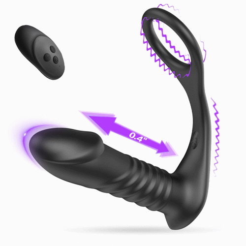 Sexeeg 10 Thrilling Vibration 3 Thrusting Silicone Remote Control Cock Ring Anal Vibrator