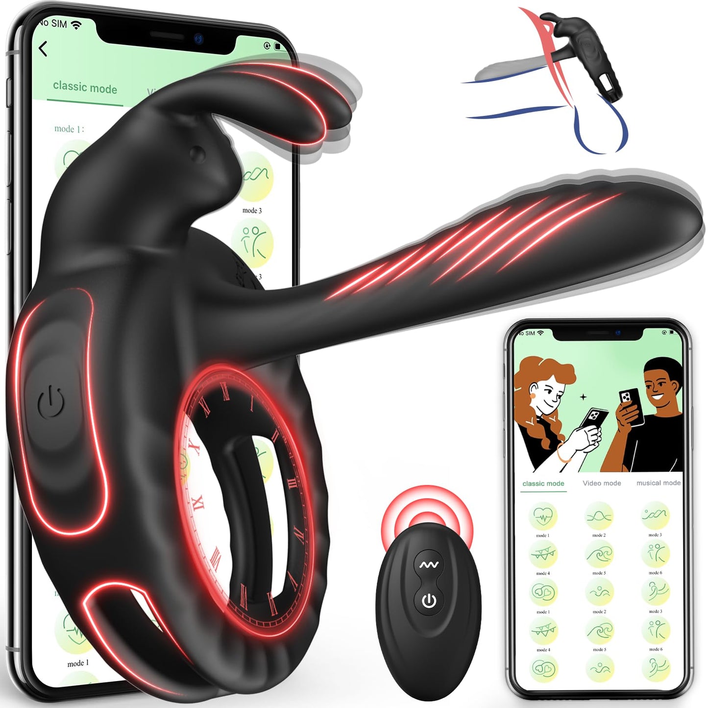 Sexeeg Bunny Ring III Vibrating Cock Ring Penis Ring with APP, Couples Sex Toys Vibrators