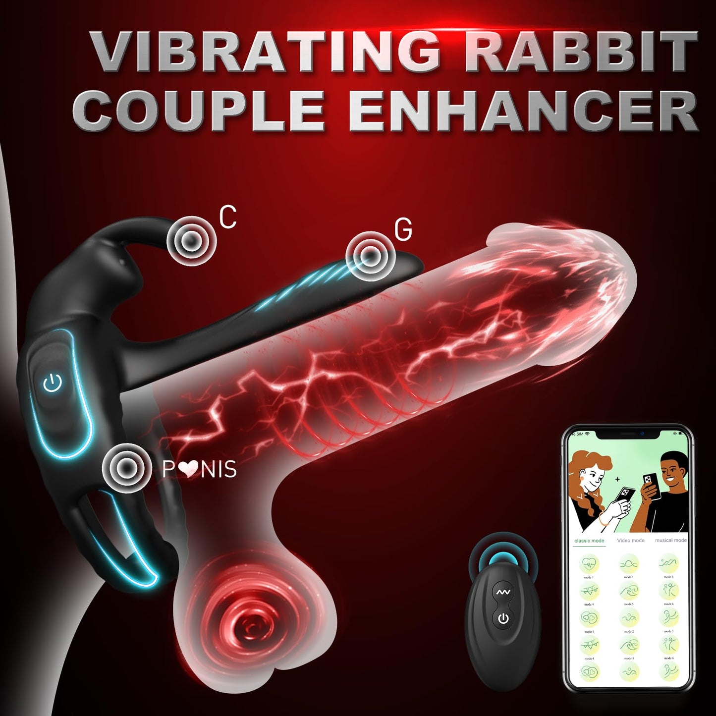 Sexeeg Bunny Ring III Vibrating Cock Ring Penis Ring with APP, Couples Sex Toys Vibrators