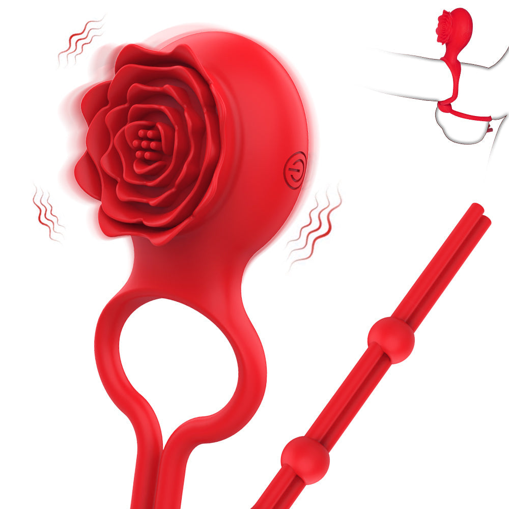 Sexeeg Rose Ring Locking Vibrating Penis Ring Couple Toy
