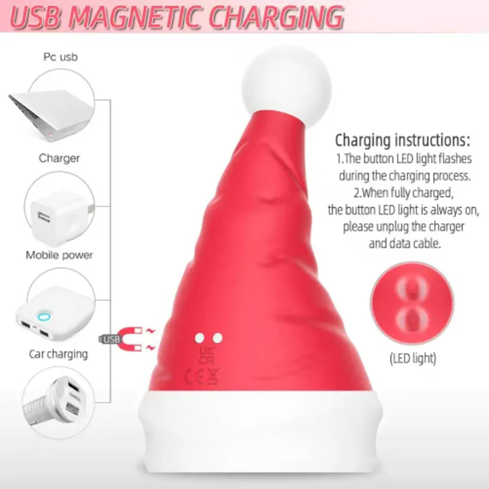 Sexeeg Santa Hat Vibrator 15 Speed Cunnilingus Masturbator Clit G-Spot Stimulator For Christmas