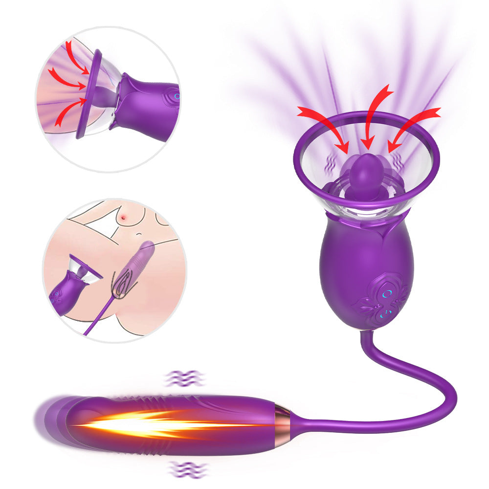 Sexeeg Rose Tongue Extender Clitoris Sucker Dildo Sex Toy For Women