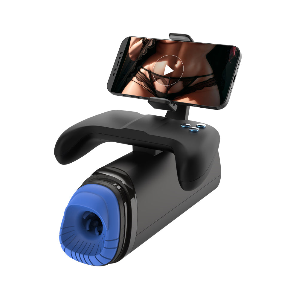 Sexeeg Game Cup Pro Heating Thrusting Vibrating Penis Stroker With Handles And Phone Holder