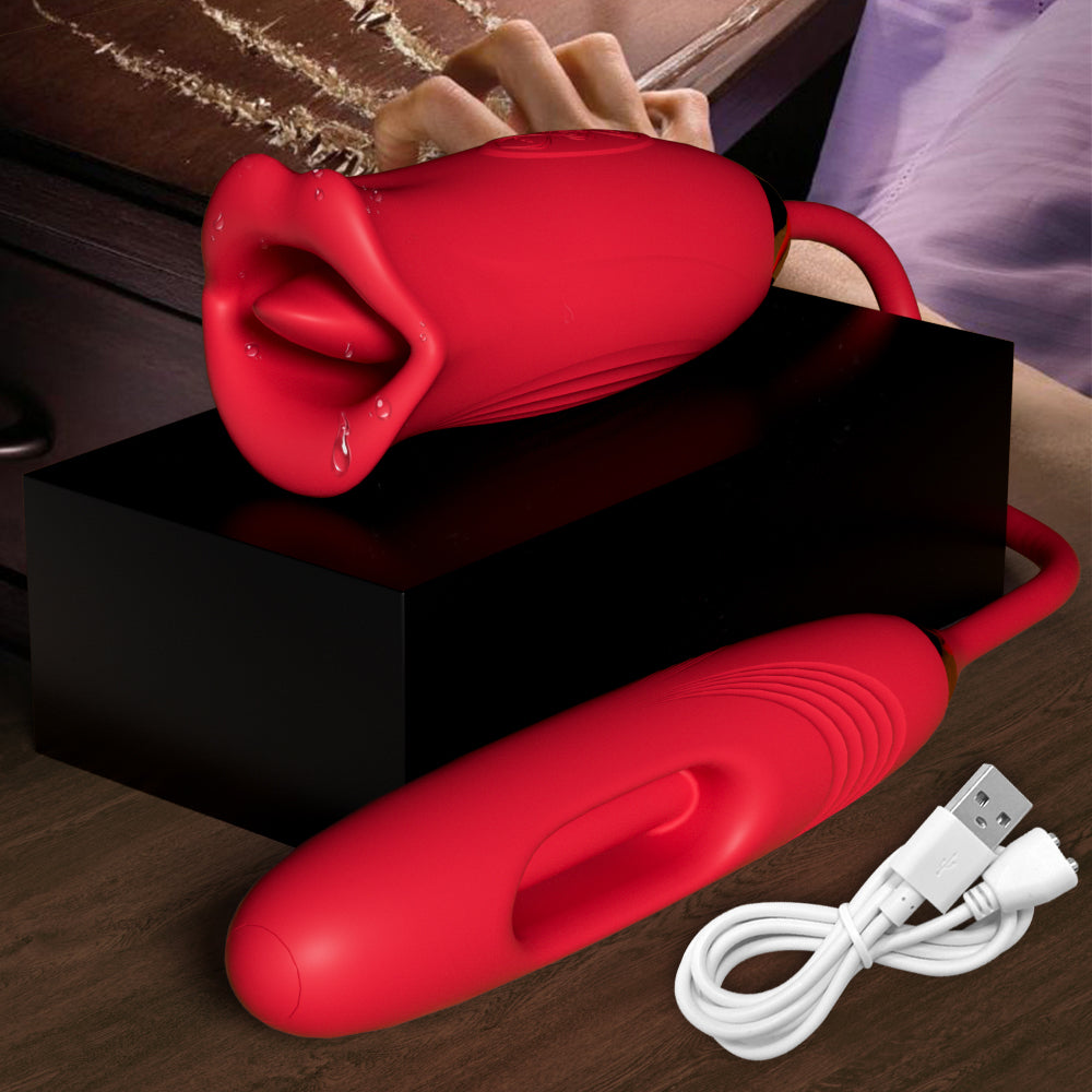 Sexeeg Rose Muncher Lip Tongue Suction Vibrator With Patting Dildo Vibrator