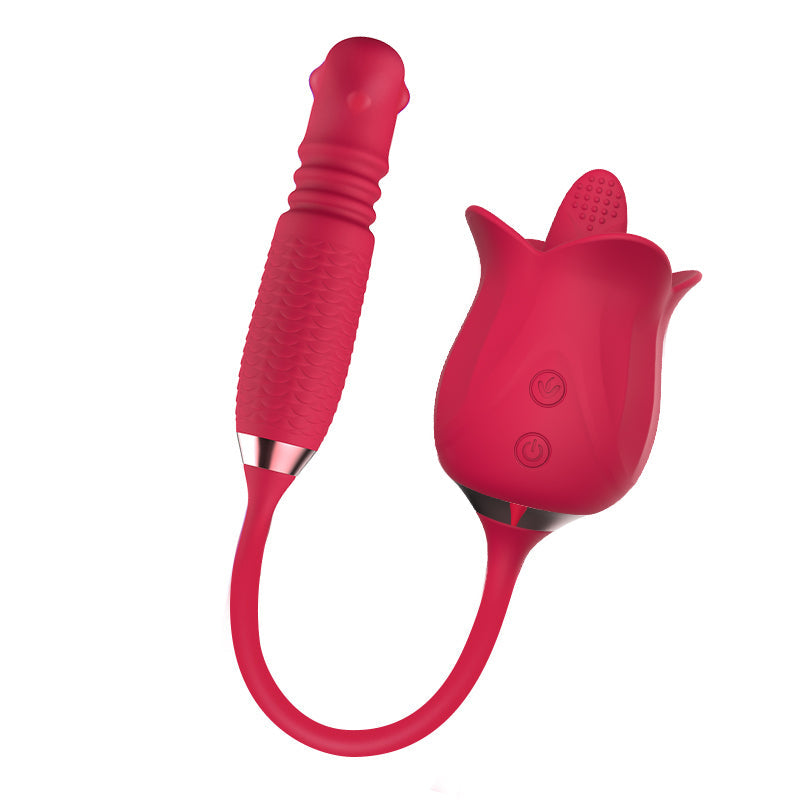 Sexeeg 3-in-1 Blooming Sexy Pink Rose Toy Rotating Pearls Telescopic Tongue-licking Vibrator