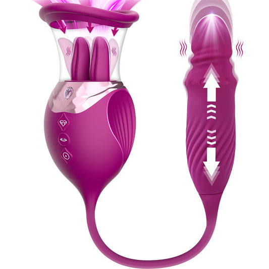 Sexeeg Rose Sex Toy 4 In1 Tongue Licking Thrusting G Spot Vibrator Clitoral Nipple Sucker Pump Stimulator