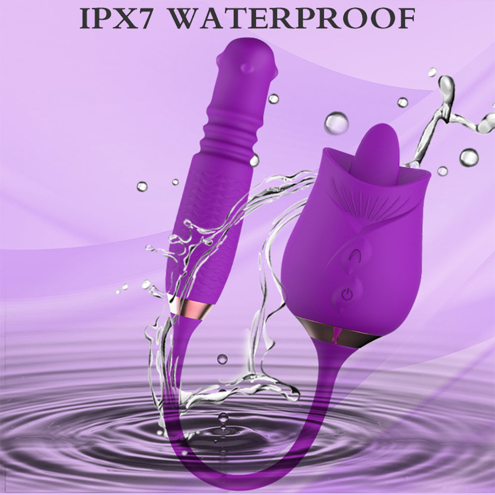 Sexeeg Purple Rose Toy Rotating Pearls Telescopic Tongue-licking Vibrator