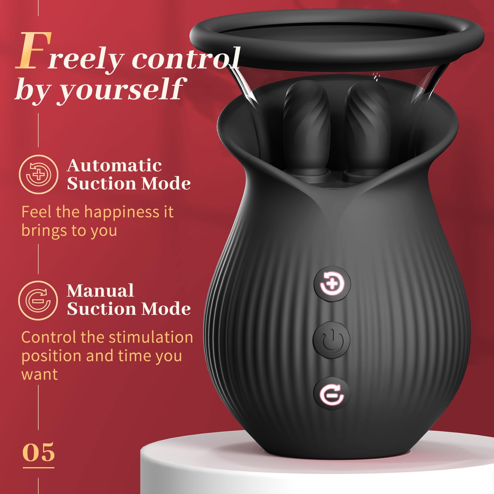 Sexeeg Rose Romeo - 3in1 Rose Sex Toy with 2 Suction Cups, Adult Toys Female Clitoral Nipple Vibrators with 10 Licking Sucking Vibrating