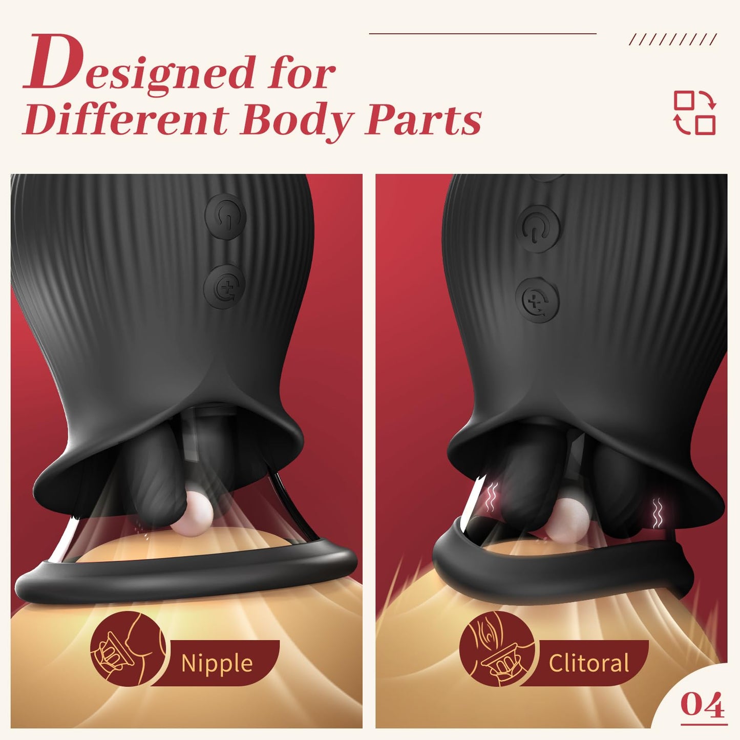 Sexeeg Rose Romeo - 3in1 Rose Sex Toy with 2 Suction Cups, Adult Toys Female Clitoral Nipple Vibrators with 10 Licking Sucking Vibrating