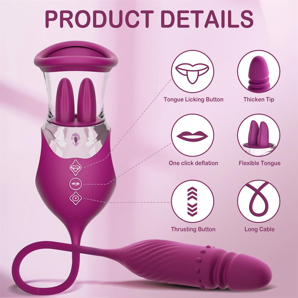 Sexeeg Rose Sex Toy 4 In1 Tongue Licking Thrusting G Spot Vibrator Clitoral Nipple Sucker Pump Stimulator