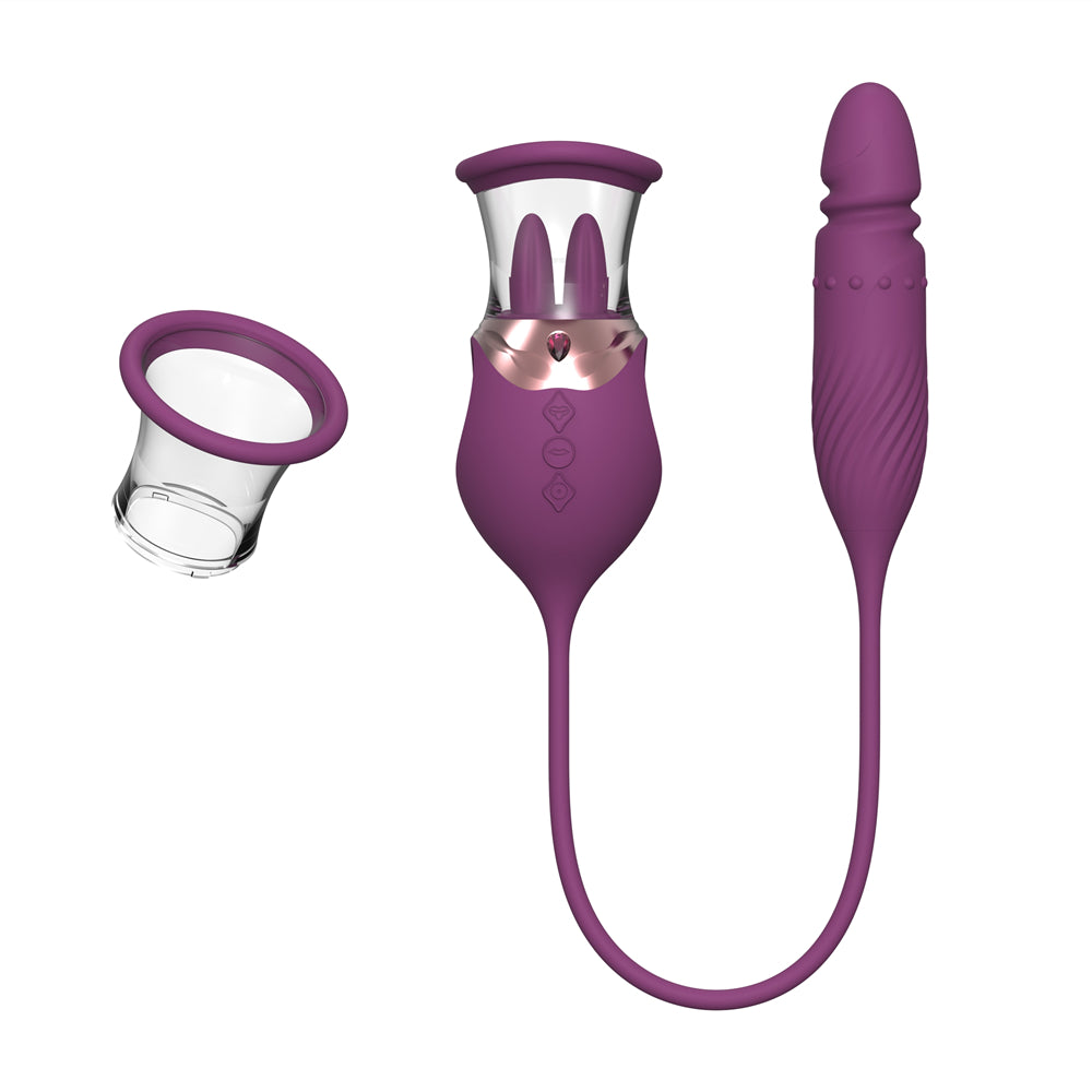 Sexeeg Rose Sex Toy 4 In1 Tongue Licking Thrusting G Spot Vibrator Clitoral Nipple Sucker Pump Stimulator