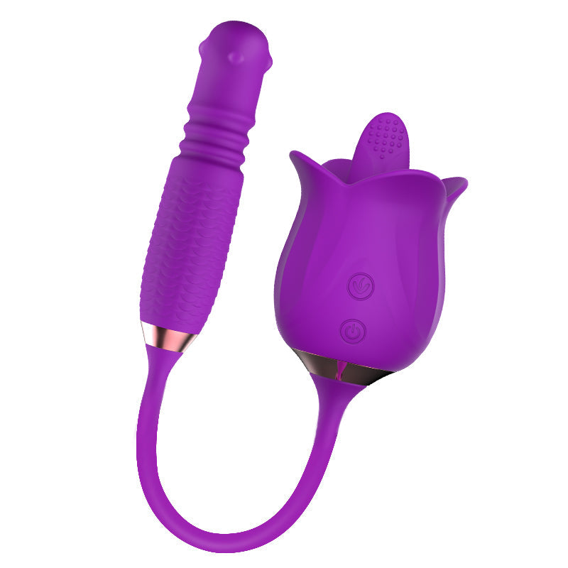 Sexeeg 3-in-1 Blooming Sexy Pink Rose Toy Rotating Pearls Telescopic Tongue-licking Vibrator