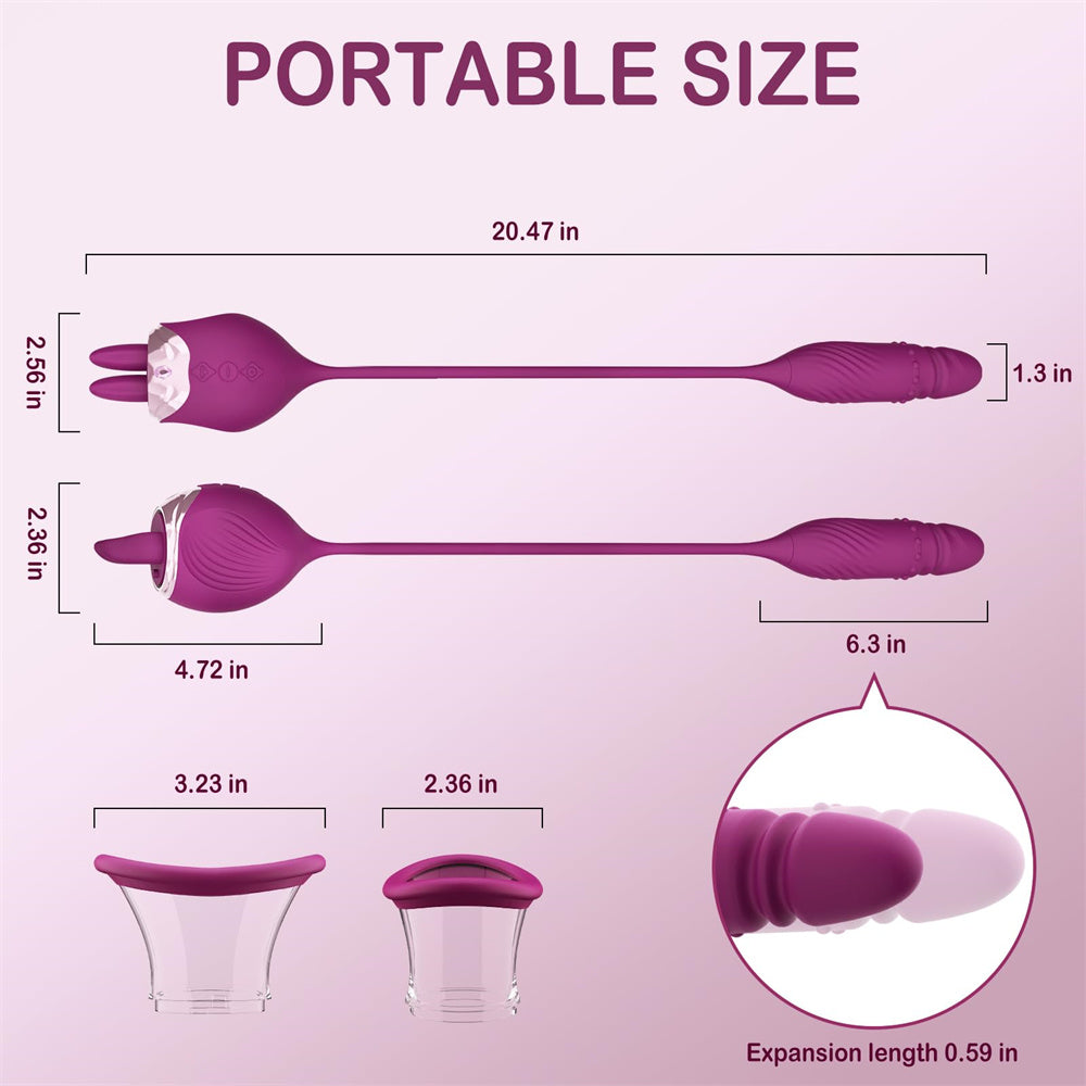 Sexeeg Rose Sex Toy 4 In1 Tongue Licking Thrusting G Spot Vibrator Clitoral Nipple Sucker Pump Stimulator