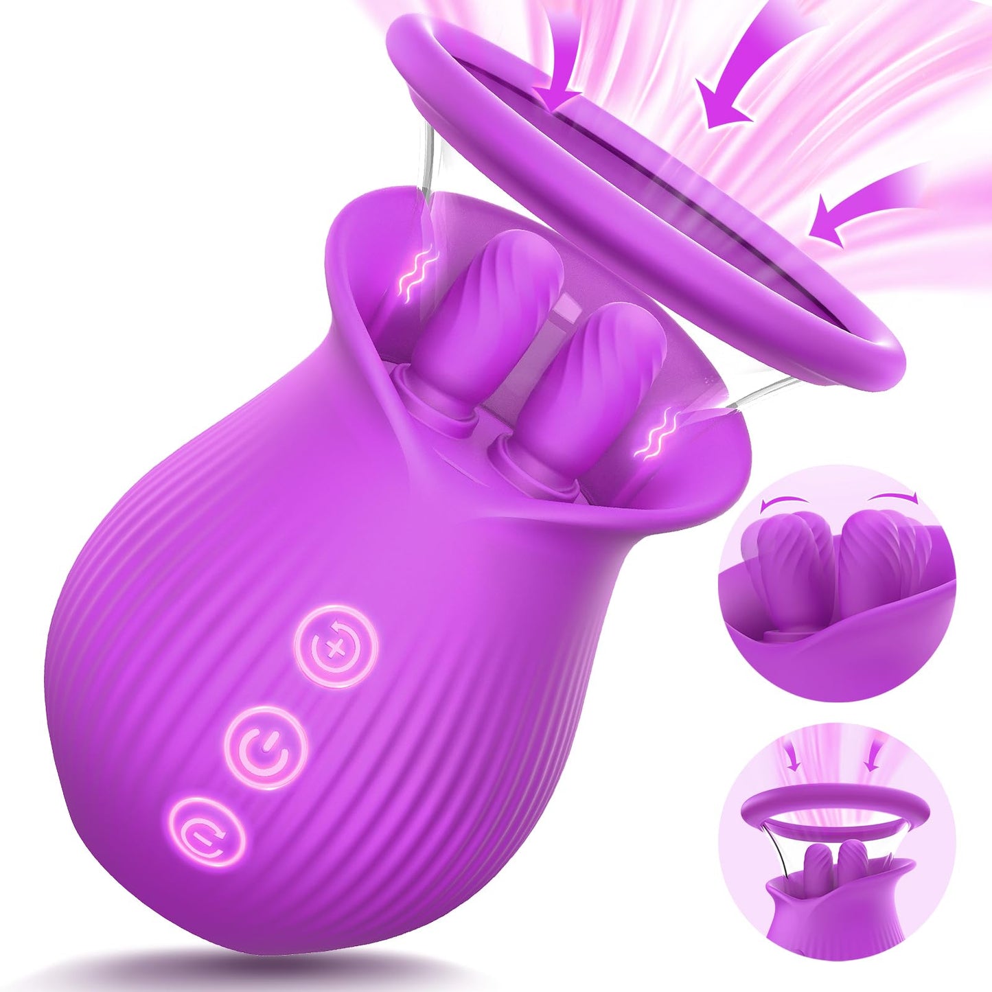 Sexeeg Rose Romeo - 3in1 Rose Sex Toy with 2 Suction Cups, Adult Toys Female Clitoral Nipple Vibrators with 10 Licking Sucking Vibrating