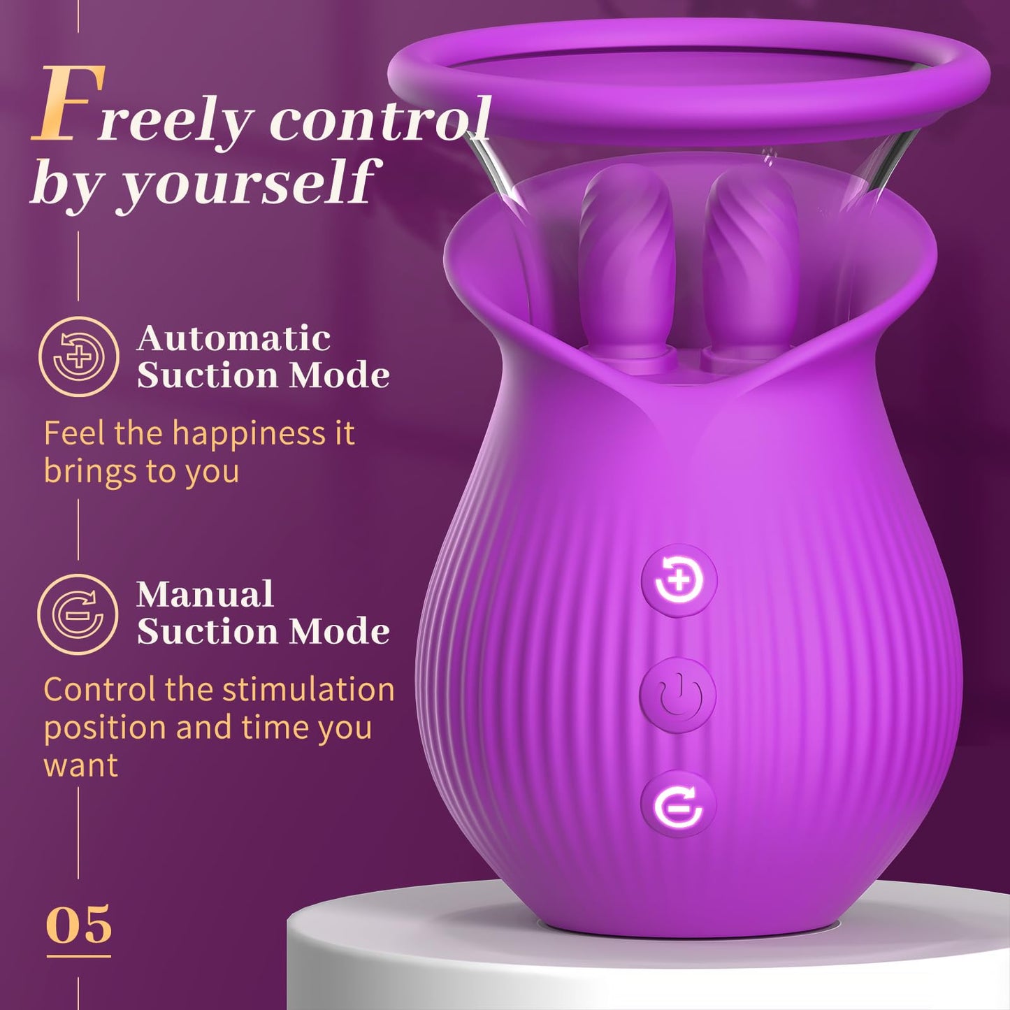 Sexeeg Rose Romeo - 3in1 Rose Sex Toy with 2 Suction Cups, Adult Toys Female Clitoral Nipple Vibrators with 10 Licking Sucking Vibrating