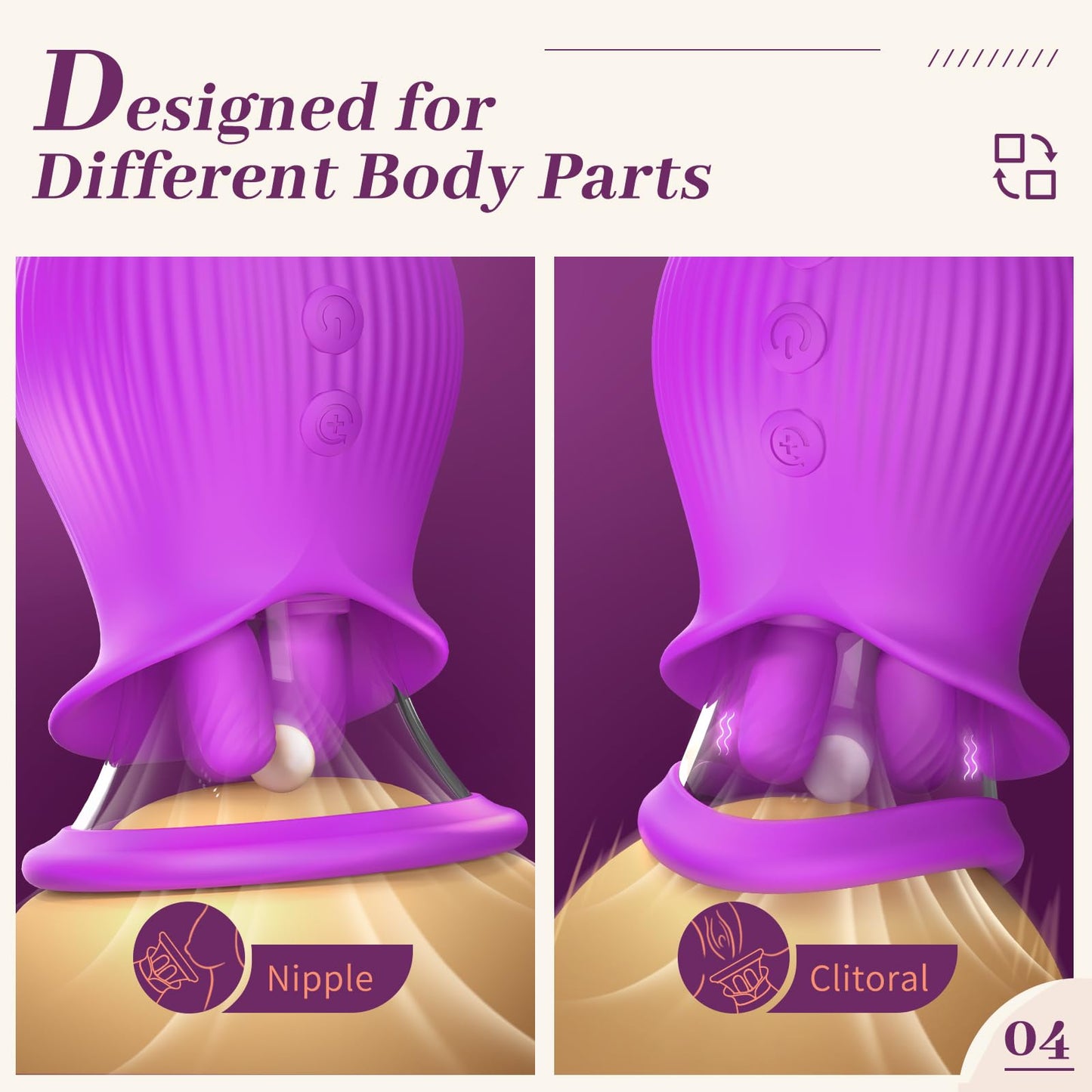 Sexeeg Rose Romeo - 3in1 Rose Sex Toy with 2 Suction Cups, Adult Toys Female Clitoral Nipple Vibrators with 10 Licking Sucking Vibrating