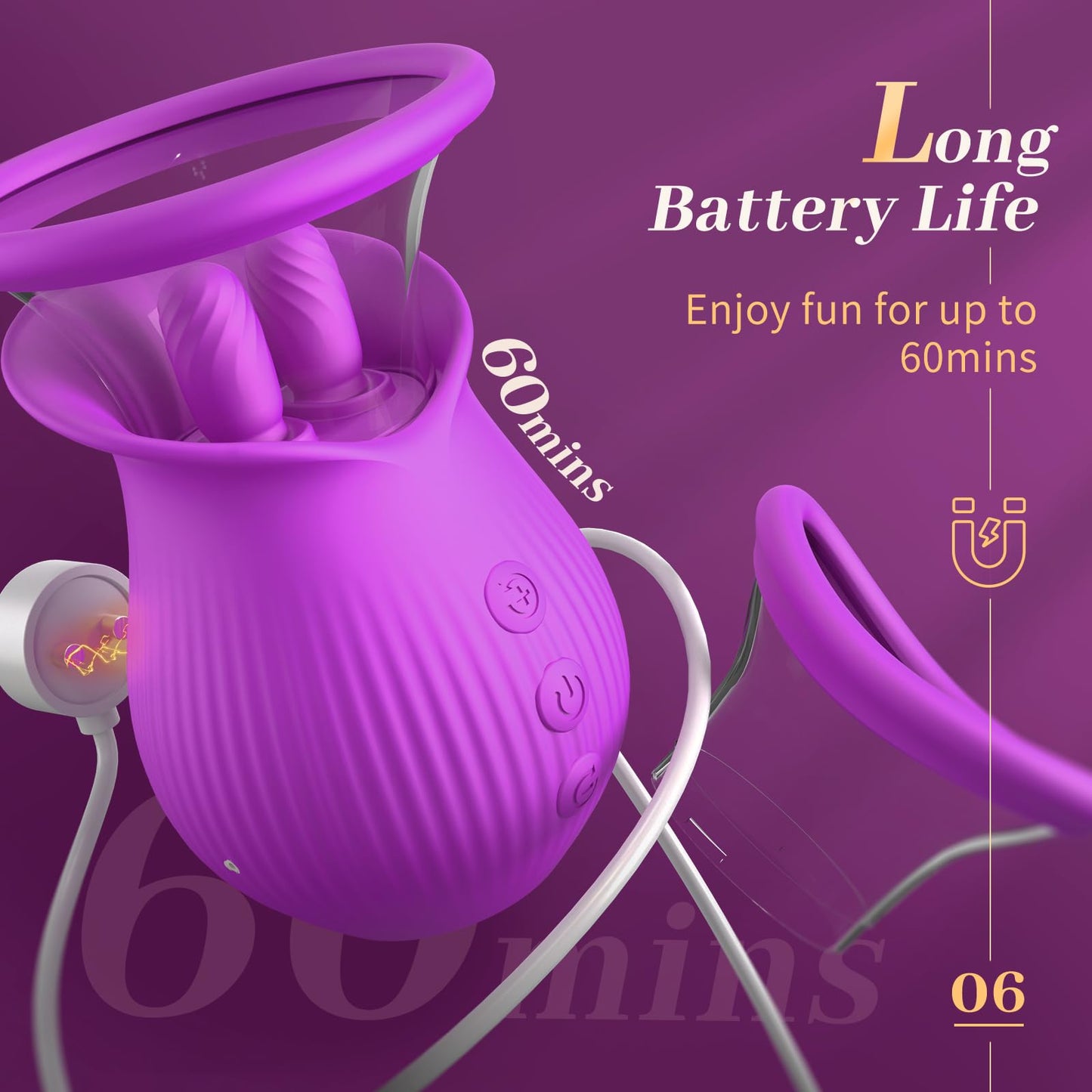 Sexeeg Rose Romeo - 3in1 Rose Sex Toy with 2 Suction Cups, Adult Toys Female Clitoral Nipple Vibrators with 10 Licking Sucking Vibrating