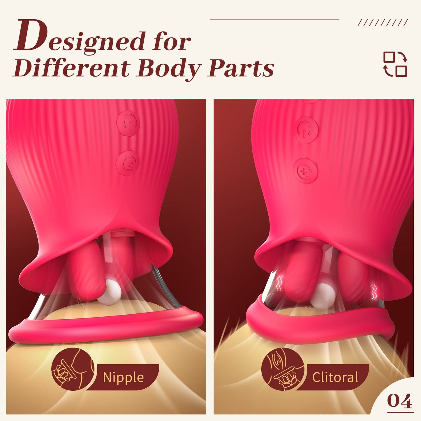 Sexeeg Rose Romeo - 3in1 Rose Sex Toy with 2 Suction Cups, Adult Toys Female Clitoral Nipple Vibrators with 10 Licking Sucking Vibrating
